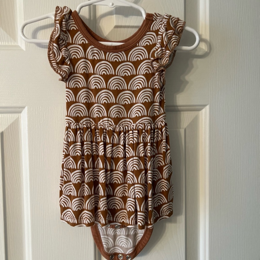 Little Sleepies Rust Rainbows bodysuit twirl dress